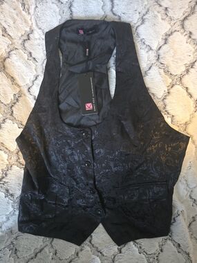 Kancy Kole Rose Black Brocade Jacquard Vest Sz 2XL NWT